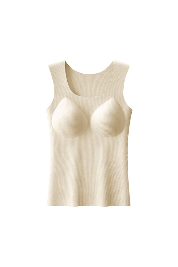 Women's Lace Thermal Cami with Crew Neck, Seamless Built-in Bra with Plush Fleece Lining for Invisible Warmth Wear