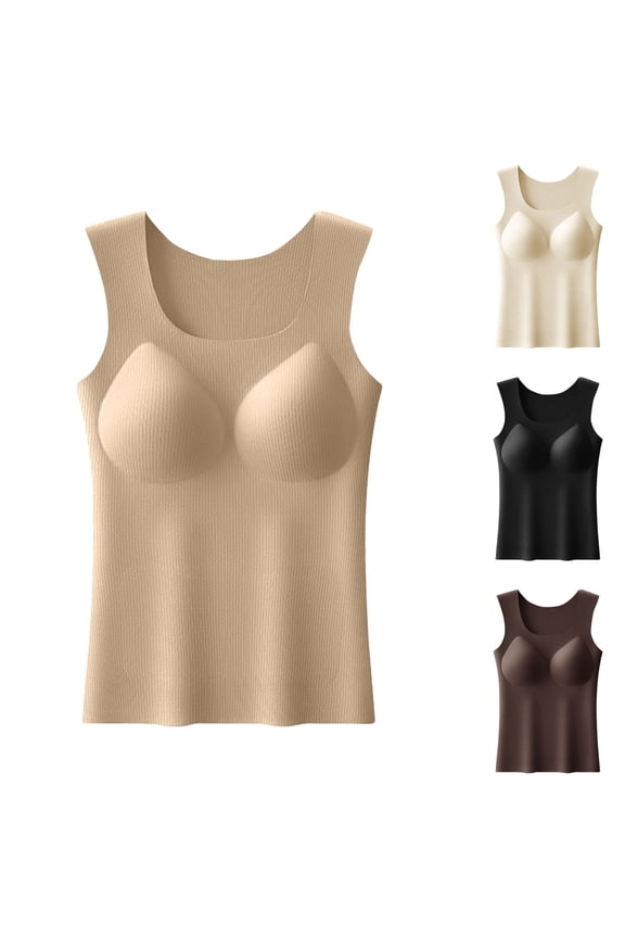 Women's Lace Thermal Cami with Crew Neck, Seamless Built-in Bra with Plush Fleece Lining for Invisible Warmth Wear