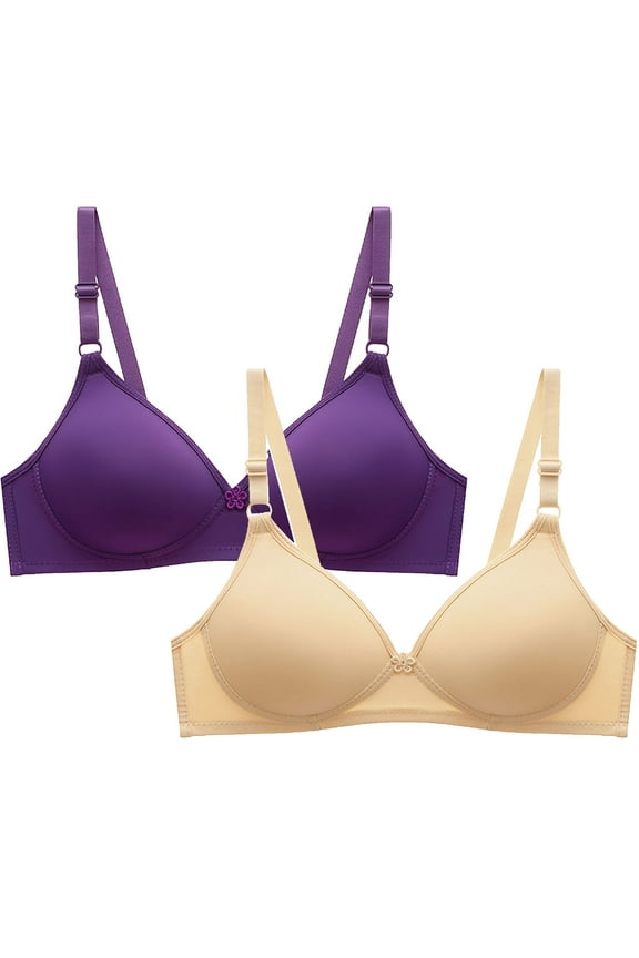 2PC Women's Cotton Stretch Comfort Bra, No Side Effects Underarm-Smoothing Wireless Lightly Lined T-Shirt Bras, No Underwire