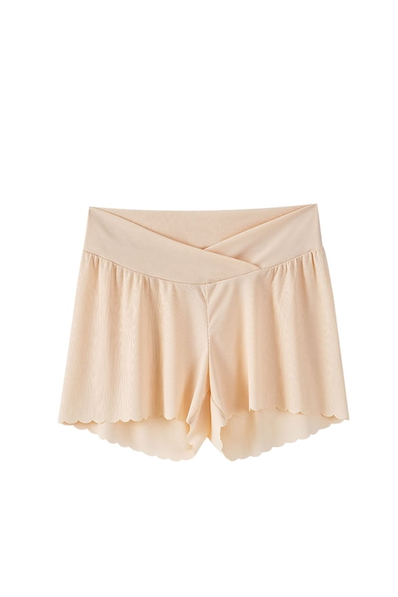 Women's Maternity Bike Shorts, Adjustable Under Belly, Casual Pregnancy Layering Shorts Khaki, S