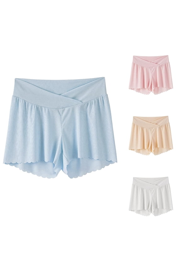 Women's Maternity Bike Shorts, Solid Color Under Belly, Casual Pregnancy Layering Shorts Light Blue, M