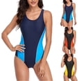 thumbnail image 1 of Lovzfmll Women's One Piece Swimsuit Crew Neck Athletic Color Block Backless, Rash Guards Racerback Push-Up Open Back with Pads Conservative Bathing Suit, Yellow 2XL, 1 of 9