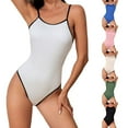 thumbnail image 1 of Lovzfmll Women's One Piece Swimsuit Crew Neck Sporty Tankini High Waist, Casual Spaghetti Straps Push-Up Low Back Bathing Suit, Beige XL, 1 of 4