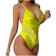 thumbnail image 1 of Lovzfmll Women's One Piece Swimsuit Deep V-Neck Solid Color Block with Removable Pads, High Cut Spaghetti Straps Push-Up Open Back Bathing Suit, Yellow 2XL, 1 of 3