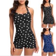 thumbnail image 1 of Lovzfmll Women's One Piece Swimsuit Halter Printed Tank, Dressy Bikini Spaghetti Straps Push-Up Low Back Board Shorts with Pads Bathing Suit, Black S, 1 of 5