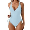 thumbnail image 1 of Lovzfmll Women's One Piece Swimsuit Set V-Neck 2026 Solid Bikini, Dressy String Halter Push-Up Low Back Fashion Bathing Suit, Light Blue S, 1 of 8