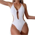 thumbnail image 1 of Lovzfmll Women's One Piece Swimsuit Solid Halter Cutout Back, String Bikini Spaghetti Straps Push-Up Open Back Slimming Bathing Suit, White S, 1 of 5