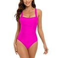 thumbnail image 1 of Lovzfmll Women's One Piece Swimsuit Square Neck Solid Fashion, Casual Spaghetti Straps Push-Up Low Back Bathing Suit, Hot Pink S, 1 of 4