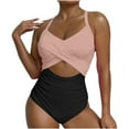 thumbnail image 1 of Lovzfmll Women's One Piece Swimsuit V-Neck Halter Tie Midriff Cutout, Dressy Spaghetti Straps Push-Up Open Back Bathing Suit, Pink XL, 1 of 7
