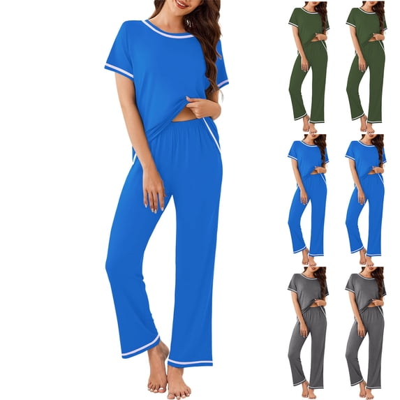 Lovzfmll Women's Pajama Set, Short Sleeve Round Neck Top & Long Pants, Loose Sleepwear Dark Gray, 2XL