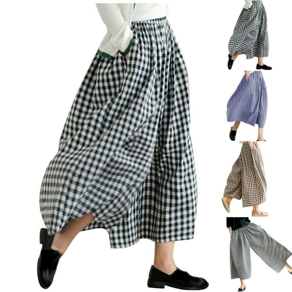 Lovzfmll Women's Pants, Cropped Wide Leg Capris, Linen Blend Plaid Culottes, Casual Comfortable Lounge Pants, Fall Fashion Clothes