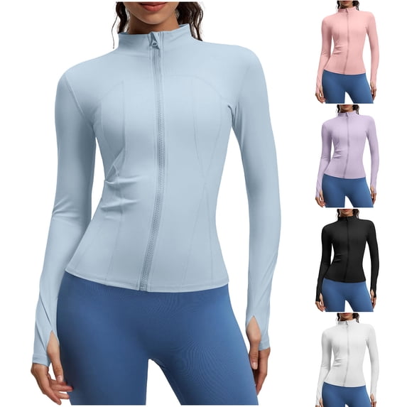 Lovzfmll Women's Performance Jacket, Zip-Up Yoga Sport Jacket, Active Fit Casual Long Sleeve Outerwear White, XL