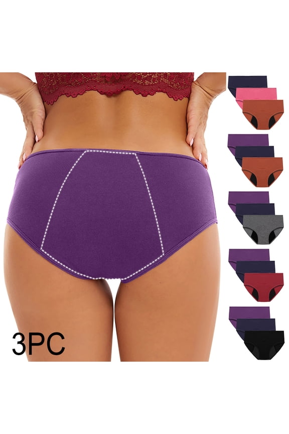 Women's Period Underwear 3-Pack Cotton Briefs, Leak Proof Panties, Comfortable Menstrual Underwear with Full Coverage and Protection