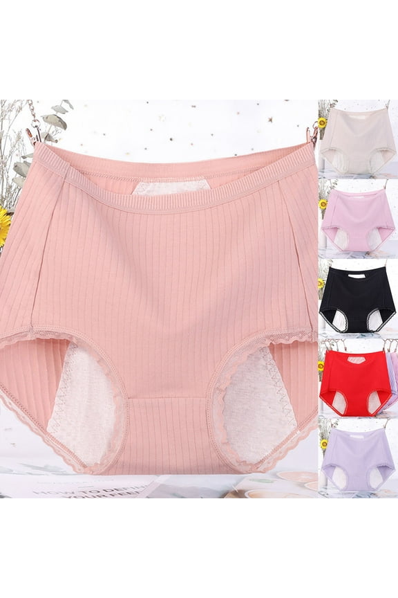 Women's Period Underwear, Plus Size Leakproof Menstrual Panties, Comfort Solid Color Breathable Cotton Physiological Briefs