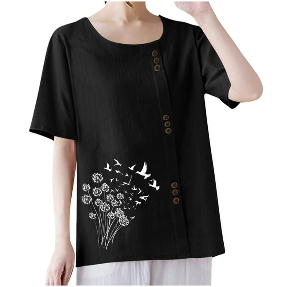 Lovzfmll Women's Plus Size Square Neck Top, Floral Print Short Sleeve Blouse with Ruffle, Comfortable Loose Fit Tee