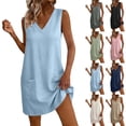 thumbnail image 1 of Lovzfmll Women's Pocket V Neck Sleeveless Shift Mini Dress, Loose Casual Vacation Dress Green, L, 1 of 9