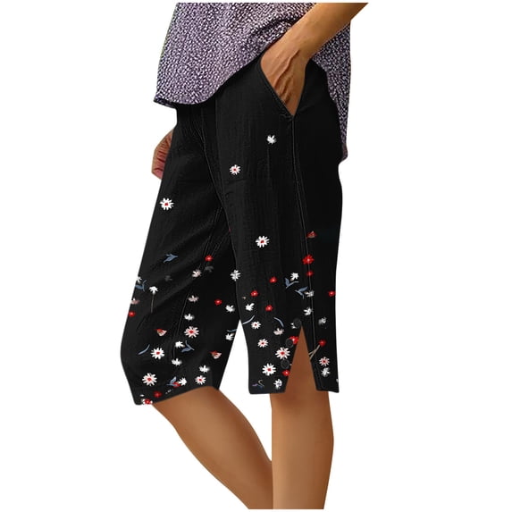Lovzfmll Women's Printed Bermuda Shorts, Wide Leg Casual Shorts with Side Slit & Pockets, Summer Button Front Shorts Gray, L