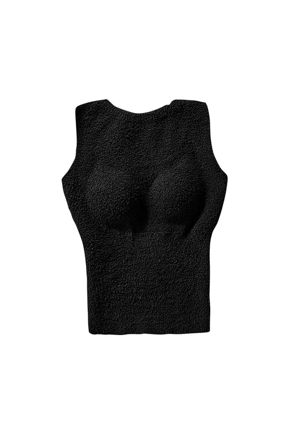 Women's Printed Thermal Camisole with Fleece Lining, Long Built-in Bra with Soft Sherpa Interior and No-Rim Design for Support