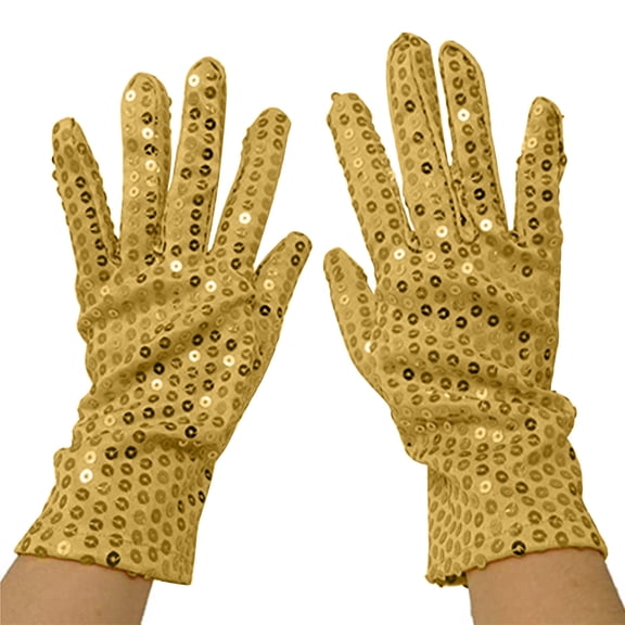 Lovzfmll Women's Sequin Stage Gloves, Night Club Dance Gloves, Performance Costume Accessories, Long Evening Wear for Performers, Gold