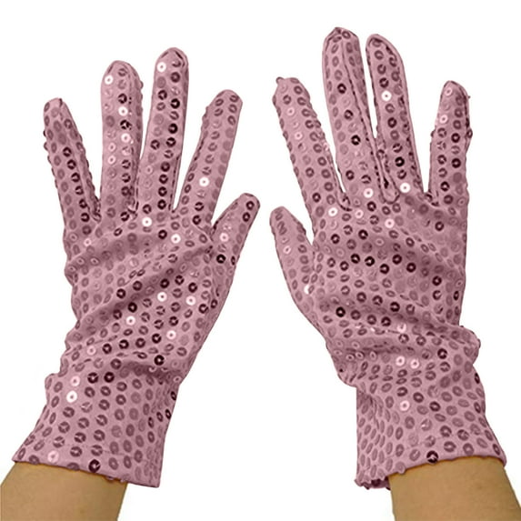 Lovzfmll Women's Sequin Stage Gloves, Night Club Dance Gloves, Performance Costume Accessories, Long Evening Wear for Performers, Pink