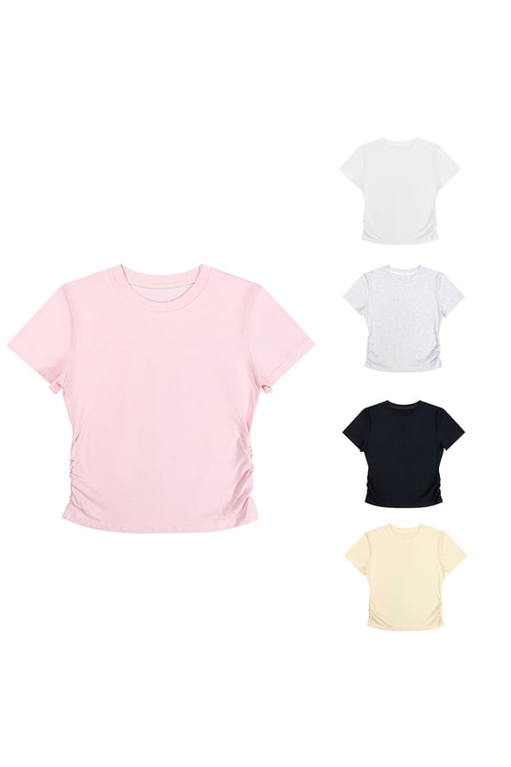 Women's Solid Color Short Sleeve Tee, Essential Round Neck Basic Top, Soft Casual Comfort Blouse