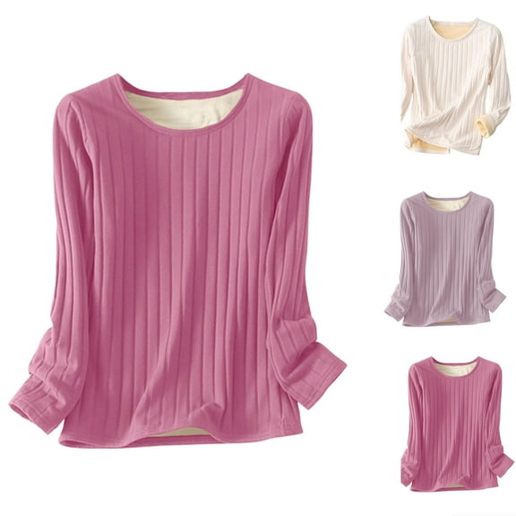 Lovzfmll Women's Solid Color Thick Wool Sweatshirt for Winter, Warm Pullover with Long Sleeves and Comfortable Crew Neck for Snug Fit