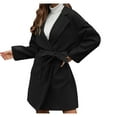 thumbnail image 1 of Lovzfmll Women's Spring/Winter Trench Coat Classic Lapel Overcoat Belted New Lightweight Casual Long Sleeve Solid Color Short Style Belt Lapel Pocket Tweed Coat Black S, 1 of 8