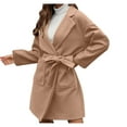 thumbnail image 1 of Lovzfmll Women's Spring/Winter Trench Coat Classic Lapel Overcoat Belted New Lightweight Casual Long Sleeve Solid Color Short Style Belt Lapel Pocket Tweed Coat Khaki 2XL, 1 of 8