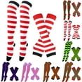 thumbnail image 1 of Lovzfmll Women's Striped Fingerless Gloves, Long Knit Arm Warmers with Socks, Elbow Length Coverage for Winter Warmth and Comfort, White, 1 of 3