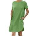 thumbnail image 1 of Lovzfmll Women's Summer Lightweight Dress Wrap Crew Neck Casual Fashion Loose Curled Short Sleeve Comfortable Leisure Sports Solid Color Double Pocket Flowy Maxi Dresses Green L, 1 of 7