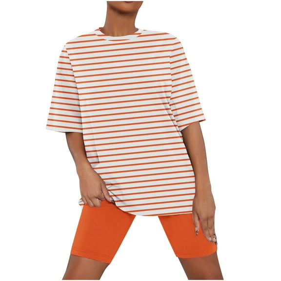 Lovzfmll Women's Summer Plus Size Pajama Solid Color Short Sleeve Round-Neck Casual Loose Comfortable Lettuce Trim Tops and Shorts Tow- Piece Outfits Sleepwear Pajama Set Orange L