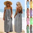 thumbnail image 1 of Lovzfmll Women's Plaid Spaghetti Strap Maxi Dress Casual Sleeveless Low Back Sundress with Pockets Loose Fit Beach Vacation Gown, 1 of 9