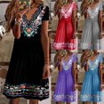 thumbnail image 1 of Lovzfmll Women's V-Neck Short Sleeve Floral Print Midi Dress - Loose Fit Casual Summer Sundress for Vacation, Lightweight & Packable, 1 of 8