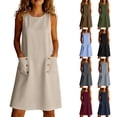 thumbnail image 1 of Lovzfmll Women's T-Shirt Dress, Crew Neck Sleeveless with Button, Casual Linen Mid-Length Dress Red, S, 1 of 6