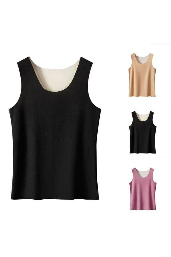 Women's Thermal Camisole Cozy Round Neck, Sleeveless with Brushed Fleece Lining and High Elasticity for Winter Comfort