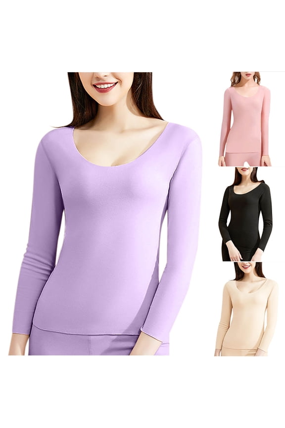 Women's Thermal Top Seamless Long Sleeve, with Brushed Fleece Interior and High Elasticity for All-Day Warmth and Movement