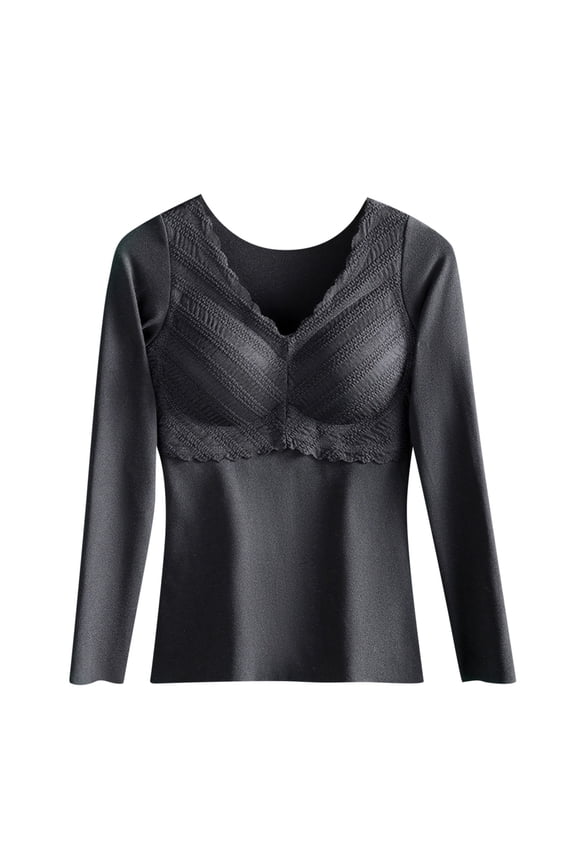 Women's Thermal Top Self-Heating Long Sleeve, V-Neck with Fleece Lining and Seamless Design for Full Coverage Warmth
