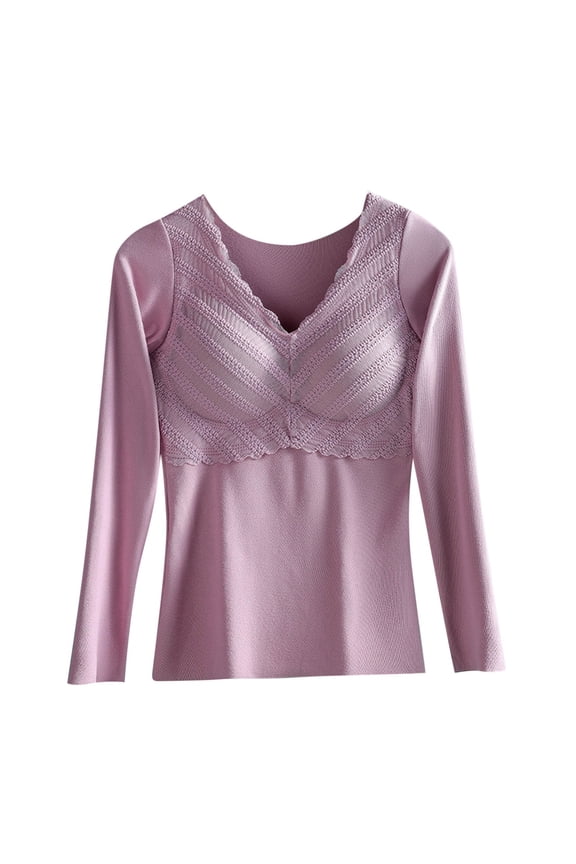 Women's Thermal Top Self-Heating Long Sleeve, V-Neck with Fleece Lining and Seamless Design for Full Coverage Warmth