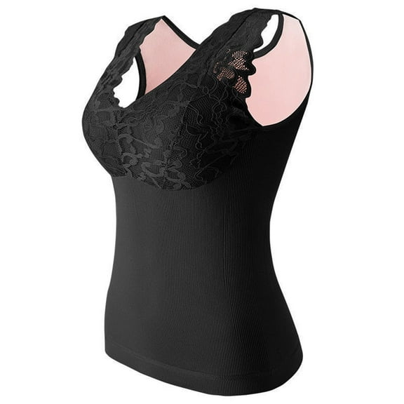 Lovzfmll Women's Thermal Top Self-Heating with Lace, V-Neck Sleeveless with Fleece Lining and Advanced Cold Protection Tech