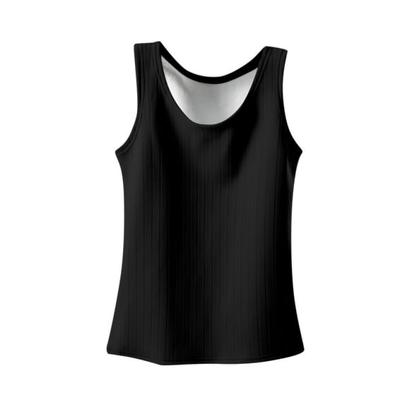 Lovzfmll Women's Thermal Top with Ribbed Style, Round Neck Sleeveless with Thickened Fleece Lining and Integrated Cup Covers