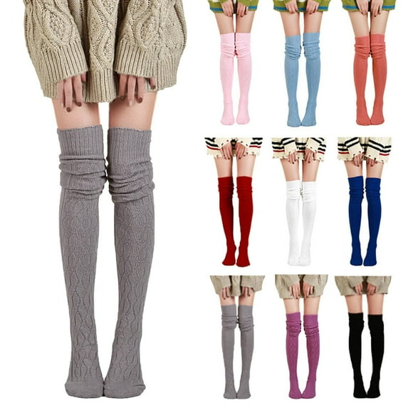 Lovzfmll Women's Thigh High Socks, Cable Knit Over The Knee Long Socks, Warm Winter Thermal Solid Color Boot Socks, Stretchy Cozy Casual Socks