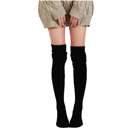 Lovzfmll Women's Thigh High Socks, Cable Knit Over the Knee Long Socks Warm Winter Thermal Socks Solid Color Boot Socks Stretchy Cozy Casual Socks