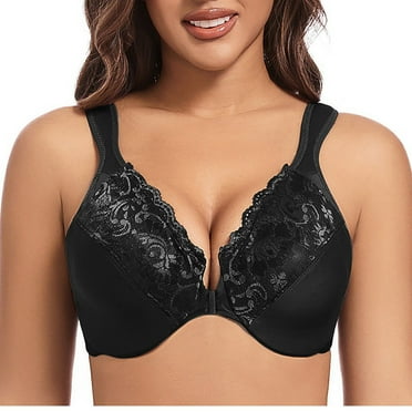 Lovzfmll Women's Thin Bras without Gathered Underwear Breathable Sexy Lace with Steel Ring Adjustable Large Size Solid Color Front Buckle Bra