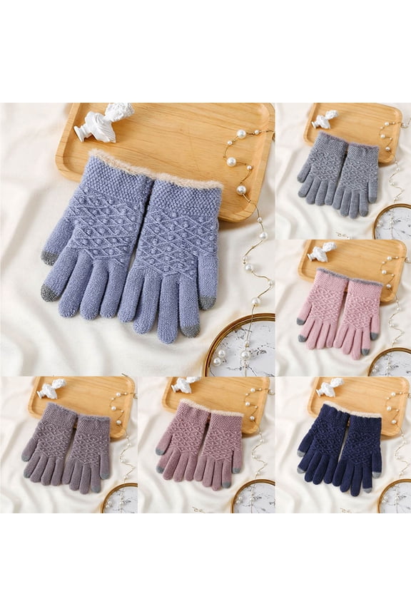 Women's Touchscreen Gloves, Winter Knit Mid-Long Gloves, Solid Color Fleece Lined, Smartphone Compatible for Daily Use, Light Blue