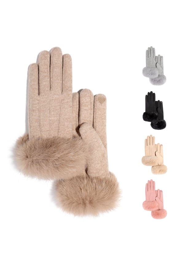 Women's Touchscreen Gloves, Winter Wool Gloves with Fleece Lining, Outdoor Cold Proof for Smartphone Use, Wind Resistant Knit, Khaki