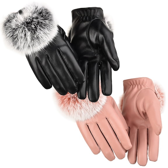 Lovzfmll Women's Touchscreen PU Leather Gloves, Windproof Fleece Lined Riding Gloves, Versatile Shopping and Urban Wear, Pink