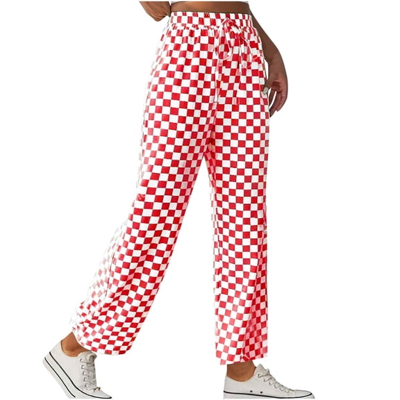 Lovzfmll Women's Travel Pants, Gingham Straight Leg Casual Loose Pants, Full Length Lightweight Trousers for Fall 2025 Outfits