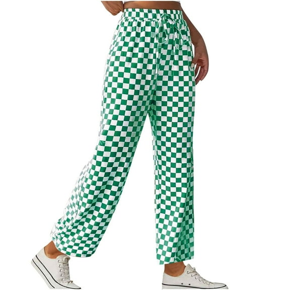 Lovzfmll Women's Travel Pants, Gingham Straight Leg Casual Loose Pants, Full Length Lightweight Trousers for Fall 2025 Outfits