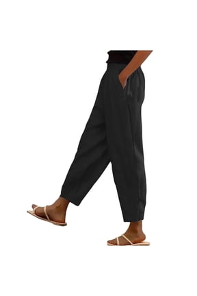 Women's Travel Pants, Solid Color Trousers with Pockets & Elastic Waist, Ankle Length Straight Leg Pants, Fall Clothes
