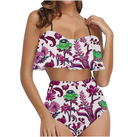 Lovzfmll Women's Two Piece Swimsuit Set, Ruffled Crop Top, Cute Bikini Bathing Suit for Beach Vacation and Pool Parties